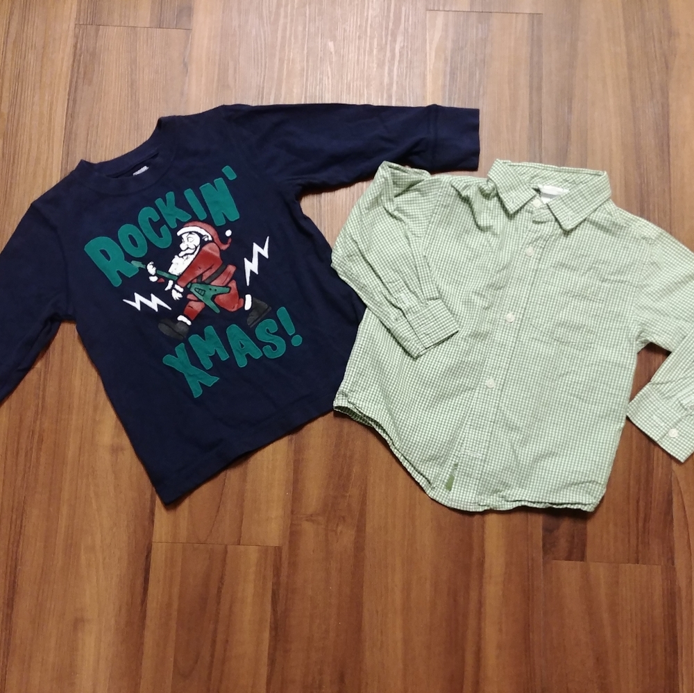 Boys Christmas green plaid dress shirt